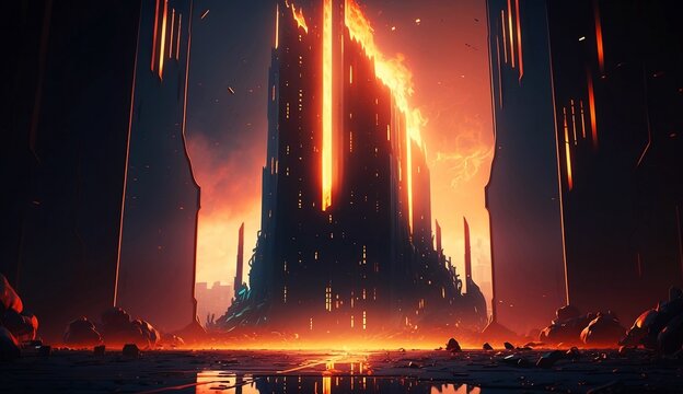 A big tower in sci fi future world, Generative AI illustrations