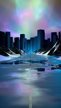 Vertical Futuristic 80s Electric Synthwave Ethereal Sunset Cityscape Driving Loop Background