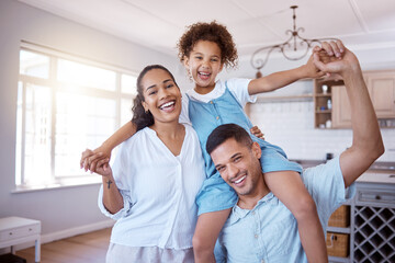 When you love what you have, you have everything you need. Portrait of a little girl bonding with her parents at home.