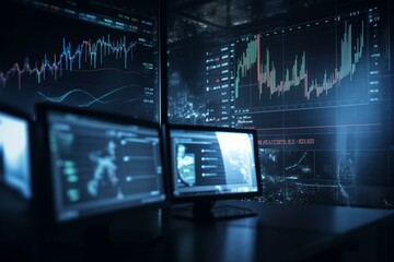 Technology background with stock market chart data screen. Generative AI