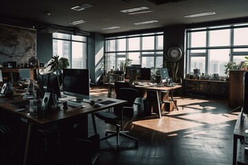 Panoramic office furniture. Generative AI