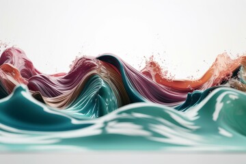 Sleek colorful waves on a white backdrop; created with 3D modeling tools. Generative AI