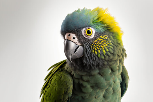 Portrait of a green macaw parrot isolated on white background. created with generative AI