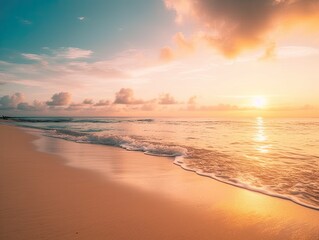 Obraz premium Panoramic beach landscape at sunset in summer