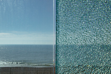 broken glass, sea view