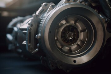 Turbocharger for vehicles, 3D modeled. Generative AI