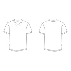 White T-shirt V Neck vector template, front and back view mockup, isolated on white background, editable color and stroke.