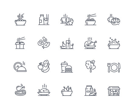 Meal icons outline set