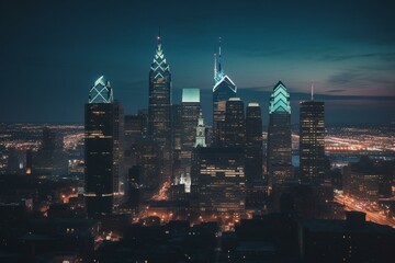 Fototapeta na wymiar A transparent gradient of Philadelphia's famous landmarks creates a layered skyline. Generative AI