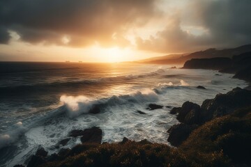 Fototapeta na wymiar Glorious dawn over the ocean. Generative AI