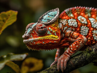 Obraz premium Colorful chameleon head created with Generative AI Technology