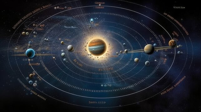 An astrology chart with planetary alignment illustration. Generative AI. 