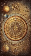 An astrology chart with planetary alignment illustration. Generative AI. 