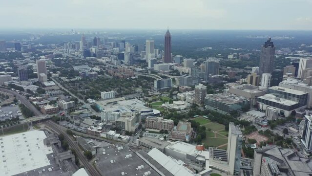 High aerial of downtown Atlanta Georgia with its skyline
