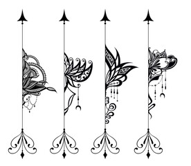 Lotus tattoo with  arrows hand drawn isolated vector ornament, Symbol of wisdom and enlightenment