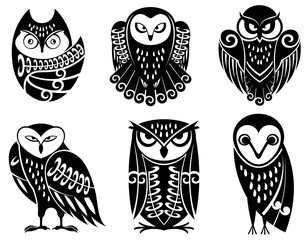 Owl  logo collection. Tribal Owl logo. Vector illustration