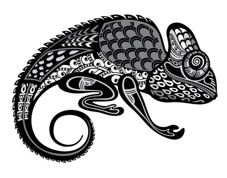 recommend clip art: Black ornamental chameleon silhouette vector on a white background