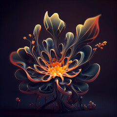 Naklejka na ściany i meble Abstract fractal flower on a black background. Fantasy fractal texture. Digital art. 3D rendering.