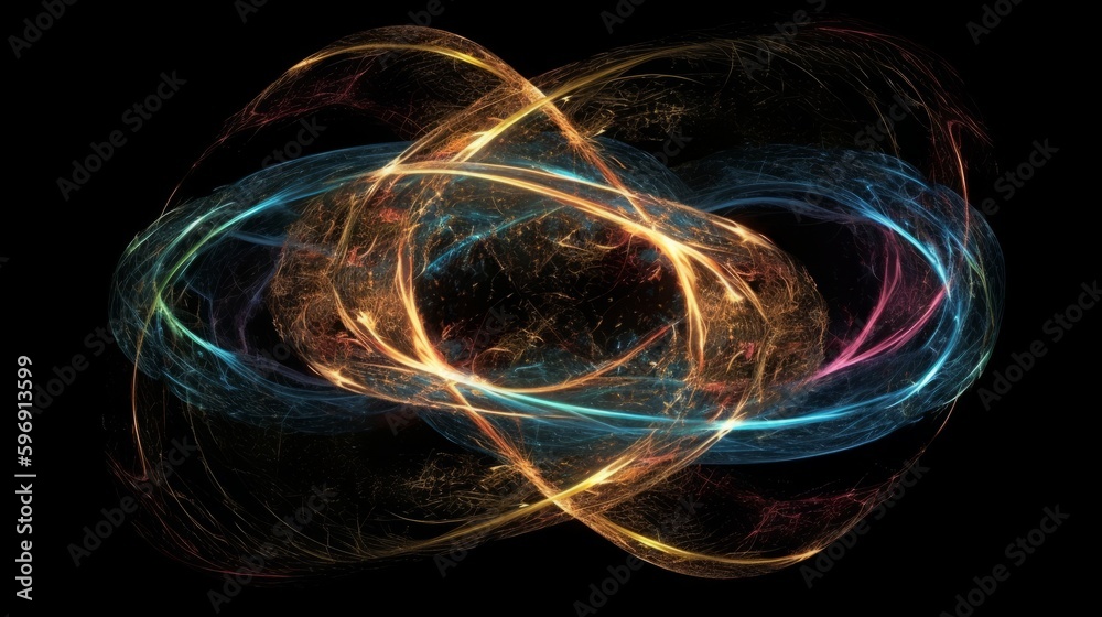 Wall mural a digital illustration of quantum entanglement with fractal like energy. generative ai.