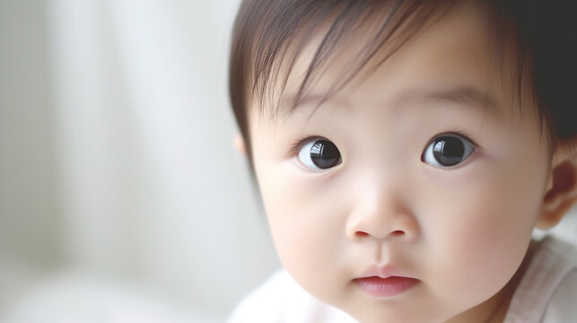 Cute sweet little asian baby, copy space. Generative AI