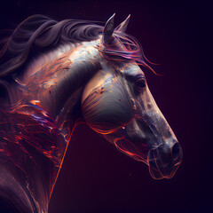 Unicorn horse with long mane and mane. Fantasy art. 3D rendering