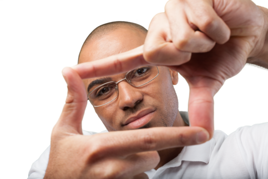 young man finger framing