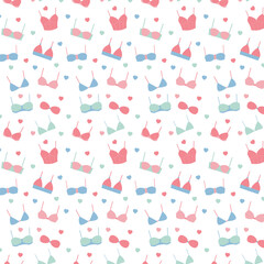 Seamless pattern of different types of women's bra flat vector