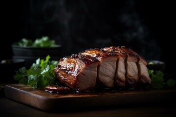 Delicious Chinese BBQ pork dish known as char siu. Generative AI