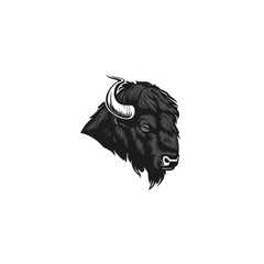 Long-Haired Buffalo Logo Design. Bison Bull Buffalo Angus Silhouette Vector Illustration.