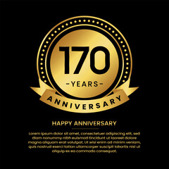 170 years anniversary banner with luxurious golden circles and halftone on a black background and replaceable text speech