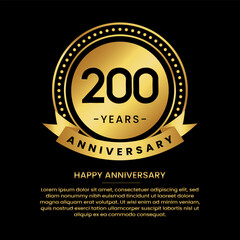 200 years anniversary banner with luxurious golden circles and halftone on a black background and replaceable text speech