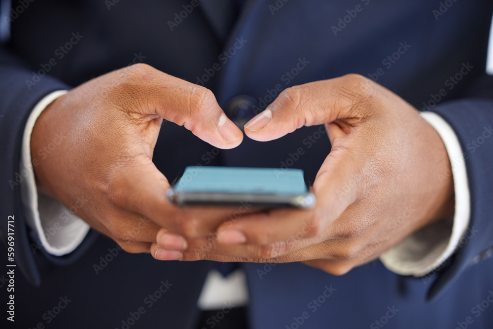 Poster Getting close to a few connections. Closeup shot of an unrecognisable businessman using a cellphone.