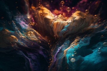 Vibrant fluid art banner in gold, purple, and blue hues. Generative AI