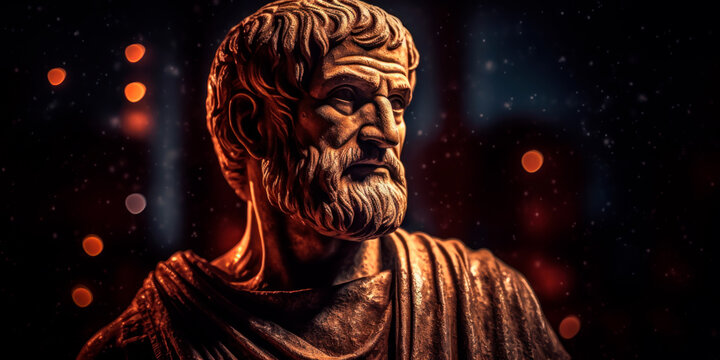 Bust of Aristotle, philosopher of Ancient Greece. Generative AI.