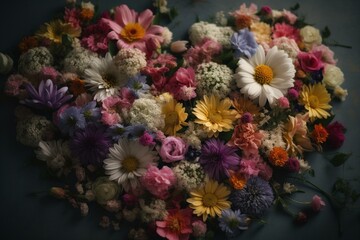 Obraz na płótnie Canvas Heart shaped display of spring/summer flowers evokes love for the environment. Generative AI