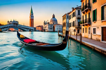 Fototapeta na wymiar Venice and gondolas, Italy - Created with Generative AI Technology