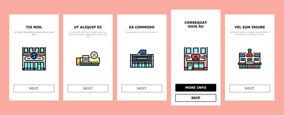 store shop retail web cart onboarding icons set vector