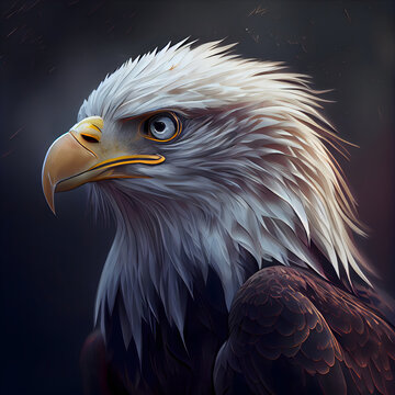 Bald Eagle on a dark background. 3d illustration. Vintage style.