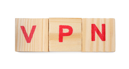Cubes with acronym VPN on white background, top view
