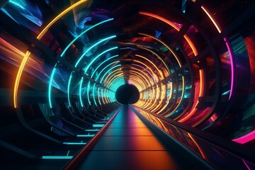 Colorful 3D tunnel with abstract motion. Generative AI