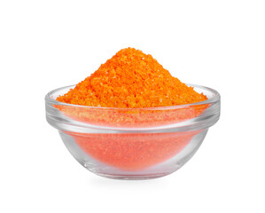 Glass bowl with orange food coloring isolated on white
