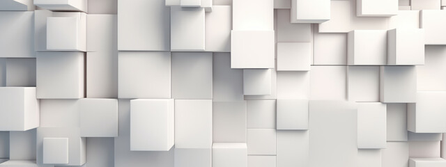 White modern abstract background, white geometric shapes banner, blocky style. Generative AI. 