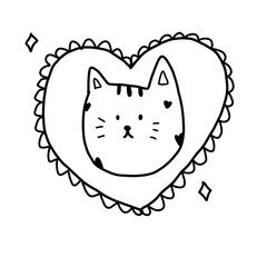 cat with heart cartoon element cute doodle png