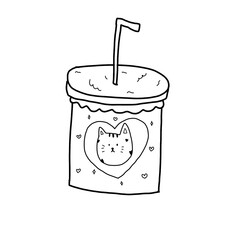 cup of coffee cat with heart cartoon element cute doodle png