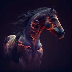 Obraz na płótnie Canvas Beautiful horse with fire effect on a black background. illustration