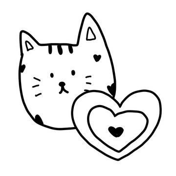 cat with heart cartoon element cute doodle png