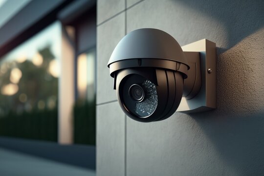 Security Camera On Modern Building. Professional Surveillance Cameras. CCTV On The Wall In The City. Security System, Technology. Video Equipment For Safety System Area Control Outdoor. Generative AI