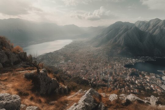 Panoramic view of Kotor, Montenegro. Generative AI