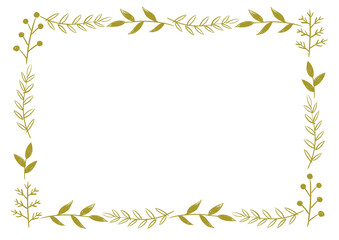 Obraz premium 手描き 四角 葉っぱ フレーム ナチュラル