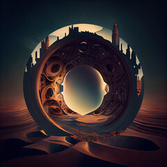 Fantasy planet in the desert. 3D illustration. Elements of this image furnished by NASA